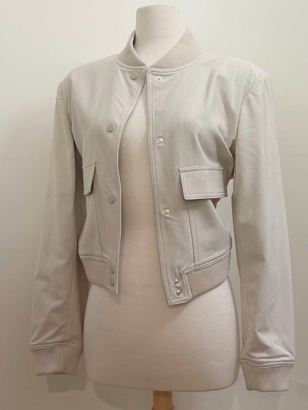 NWT Linen Look Cropped Bomber Jacket Neutral Beige M